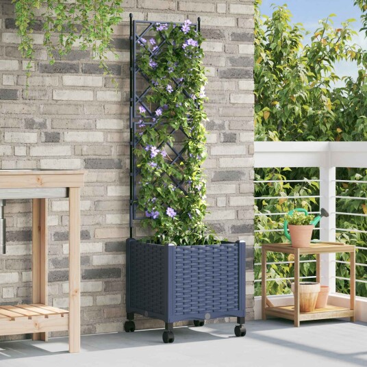 vidaXL Hageplanter med espalier og hjul Grå 40 x 40 x 149 cm PP