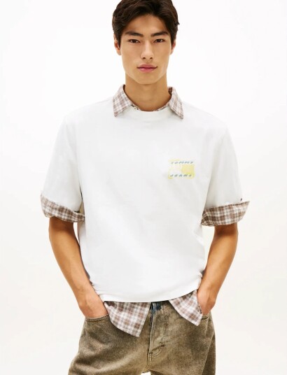 Tommy Jeans Tjm 90S Bubble Flag Ss Tee Cream L
