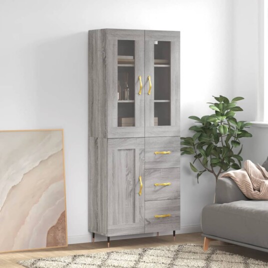 vidaXL Highboard grå sonoma 69,5x34x180 cm konstruert tre 8720845480691