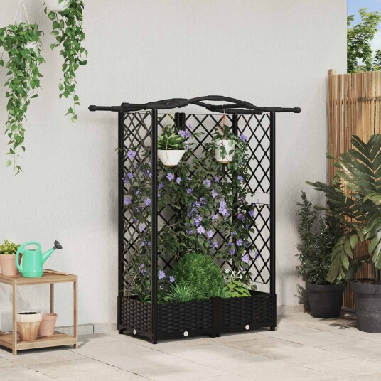 vidaXL Hevet Bed med Trellis og Tak Svart 124 x 40 x 123 cm PP