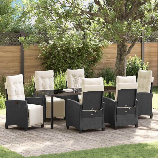 7 Delt Hage Spise Sett i Svart Poly Rattan