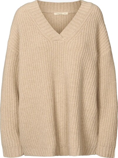 Rethinkit Studios Wool Knit V Neck Sweater Chamonix   FOSSIL MELANGE   XL