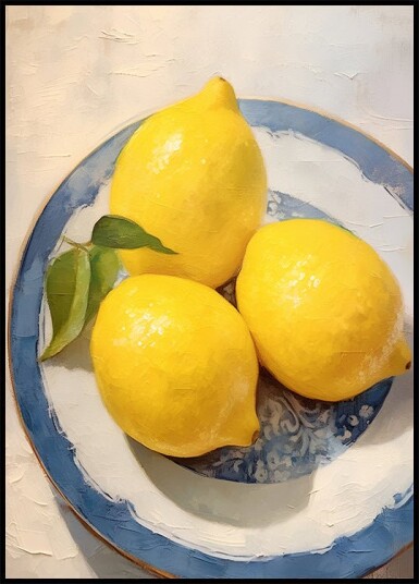 Lemon Still Life Blue Rimmed Plate Plakat Plakat / 100x150cm