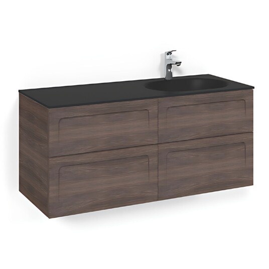 Macro Design Crown Servantskap 4-skuff - med Høyre Glasservant 120cm Brun ask / Shape Glass Edge Svart