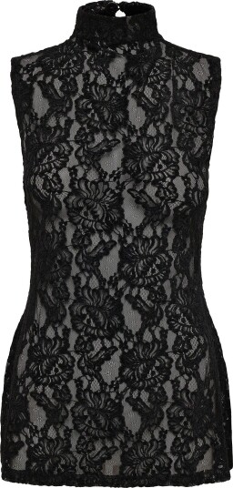 Topshop Tscoco Lace High Neck S/L Top Jrs   BLACK   L