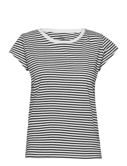 Mads Nørgaard Fine Jersey Stripe Teasy Tee Fav - Black - XS
