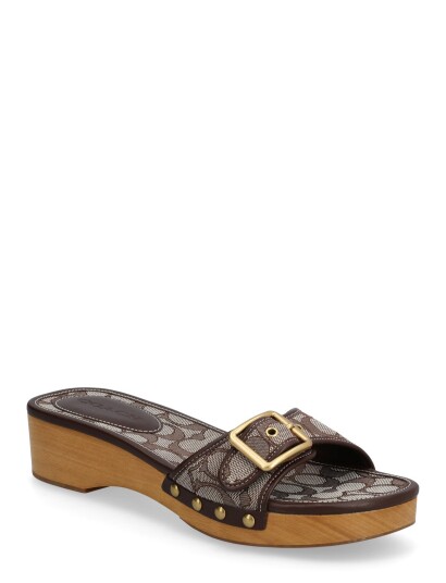 Coach Margot Signature Jacquard Wooden Sandal Brown 39.5