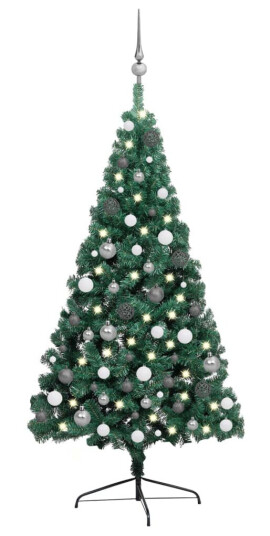 vidaXL Kunstig juletre halvt med lysdioder og kulesett 240 cm grønn