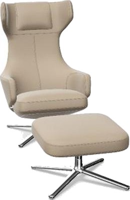Vitra Grand Repos Lenestol med Fotskammel Mørk Sand/ Krom Vitra Grand Repos Lenestol med Fotskammel Mørk Sand/ Krom