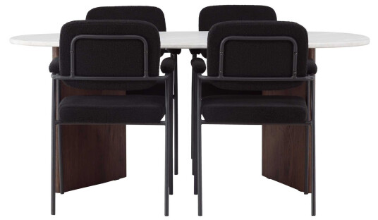 Venture Design Grönvik & Yesterday spisegruppe Svart/lysegrå 4 stoler & bord 180 x 90 cm