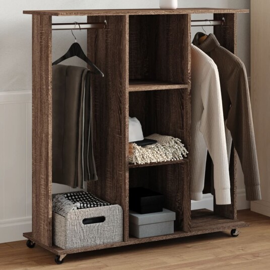 Garderobe med hjul brun eik 102x38x110 cm konstruert tre 848037