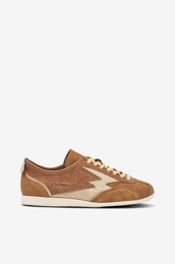 Moaconcept   Joggesko Ikigai Cognac Crackle Tobacco Suede And Off White Crackle Details   Natur