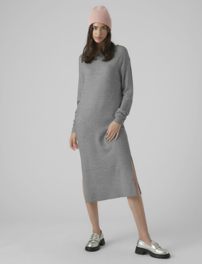 Vero Moda Vmlefile Ls Boatneck Calf Dress Noos   Grey   XS