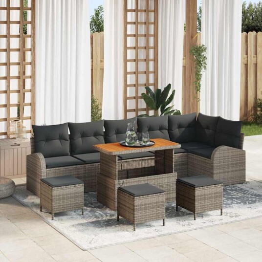 vidaXL Hagesofa Set 10 stk. 9-Antall seter Grå
