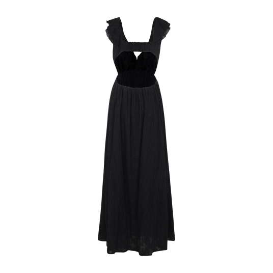 Cecilia Dress Black L Open back frill maxi dress