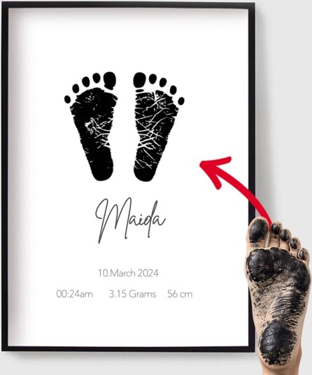 Personalisert Plakat Babyfotavtrykk Fødselsplakat
