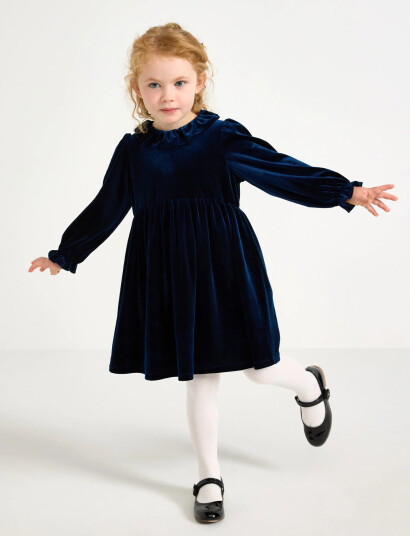 Lindex Langermet Kjole I Fløyel Navy 104 Lindex Langermet Kjole I Fløyel Navy 104