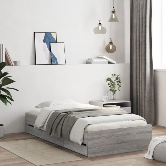 vidaXL Sengeramme med skuffer grå sonoma 75x190 cm konstruert tre 8721012245518