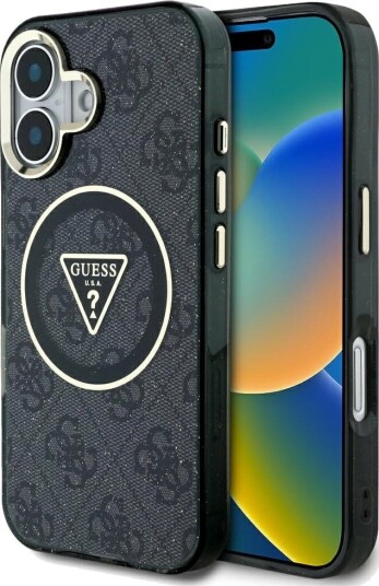 Guess IML Metal Glitter MagSafe Mobildeksel til iPhone 16 - Svart