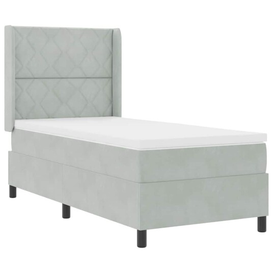 Box Spring Seng med Madrass & LED Lys Lys Grå 90x200 cm Fløyel