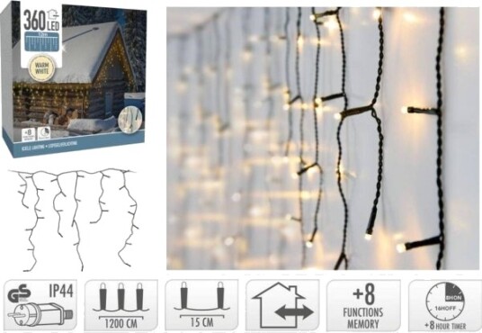 Koopman Julelys Kjede 360 Led Styring Timer Varmt/Hvit Kabel Grønn Koopman Julelys Kjede 360 Led Styring Timer Varmt/Hvit Kabel Grønn