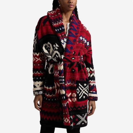 Ralph Lauren Snowflake-Motif Shawl-Collar Cardigan Red Multi