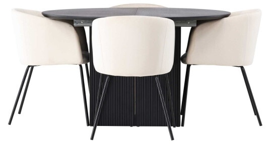 Venture Design Matilda & Berit spisegruppe Beige/svart 4 stoler & bord 130 cm