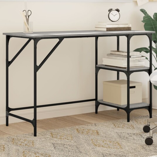 Skrivebord grå sonoma 120x50x75 cm metall og konstruert tre