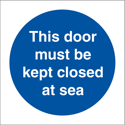 Jo Safety This door must be kept closed at sea Photoluminescent Self Adhesive Vinyl PV MM 150 x IMO 106106PVMM
