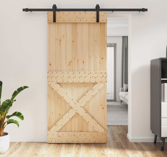 vidaXL Skyvedør Naturlig og svart 95 x 210 cm Massiv Furu Tre