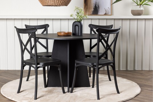 Venture Home Bootcut Spisegruppe 110 cm Rund med 4 Crosett Stoler Sort