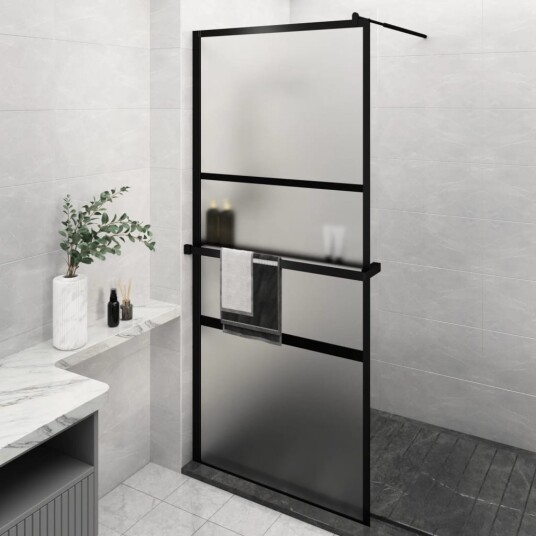 vidaXL Dusjvegg med hylle svart 100x195 cm ESG-GLASS OG ALUMINIUM