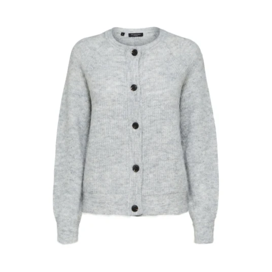 Selected Femme Lulu LS Knit Short Cardigan - Light Grey Melange L Selected Femme Lulu LS Knit Short Cardigan - Light Grey Melange L