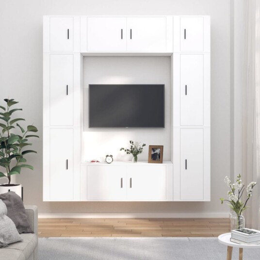 TV skapsett 8 deler hvit konstruert tre