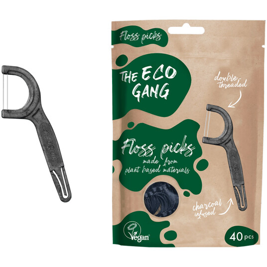 Tanntråd uten PFAS The Eco Gang CHARCOAL Floss Picks