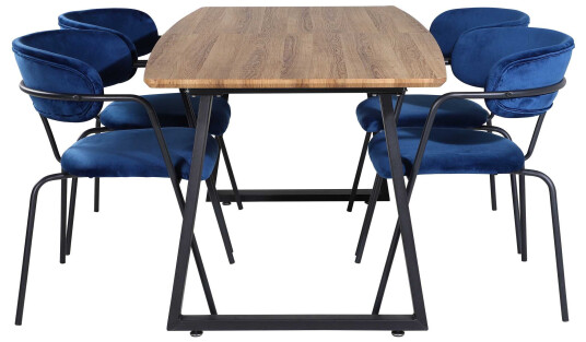 Venture Design Inca & Arrow spisegruppe Natur/blå 4 st stoler & bord 160 x 85 cm
