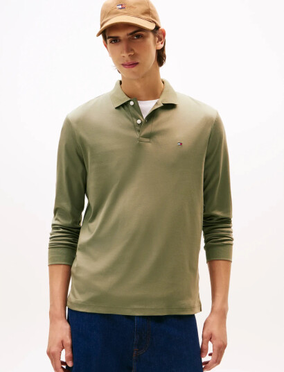 Tommy Hilfiger L/S Liquid Cotton Reg Polo - Khaki green - S