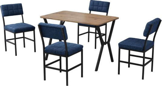 Stedum spisegruppe bord 110 cm + 4 stoler - Marineblå og Valnøtt