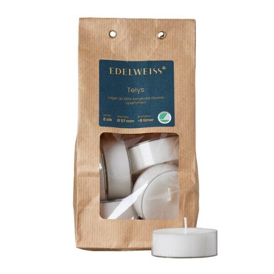 Edelweiss   Telys store 8 stk hvit