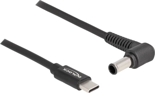 Delock Strømkabel 24 Pin Usb C Hann Til 6,0 X 4,3 Mm Dc Jakk Hann Vinklet 20 V 3 A 1.5 M Svart