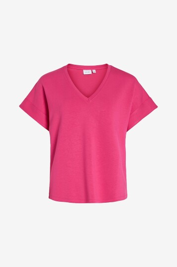 Vila - Topp viFrotea V-neck S/S Top - Rosa