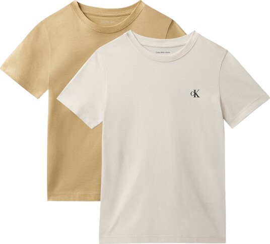 Calvin Klein T Skjorte 2 pack Monogram Sandy Beige/Hvitkap Calvin Klein 10 år 140 T skjorte