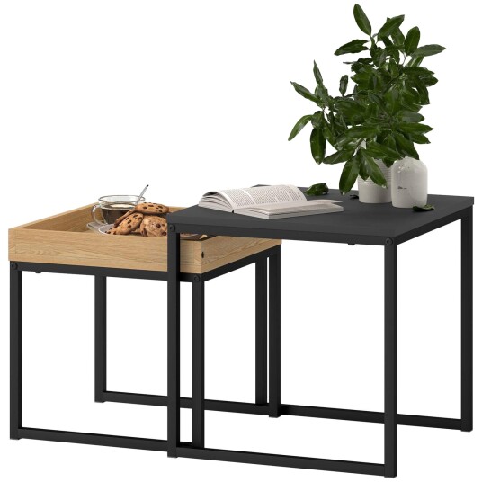 Sett med 2 salongbord firkantede sidebord salongbord med stålramme sofabord i moderne design til stue bæreevne opptil 30 kg