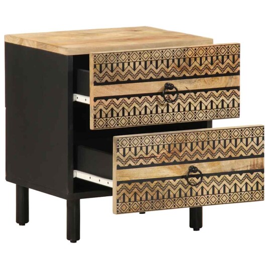 Nattbord 2 stk svart 40x33,5x46 cm grovt heltre mangotre 8721158496263