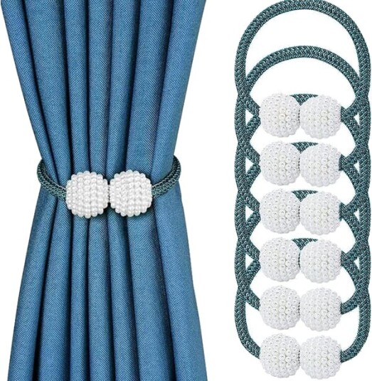 Magnetiske gardinholdere 6 pakning moderne gardinholdere med perler tau gardinholdere vevde tau Navy Blue Navy Blue