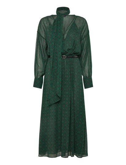 Mango Printed Dress With Foulard Green L Mango Printed Dress With Foulard Green L