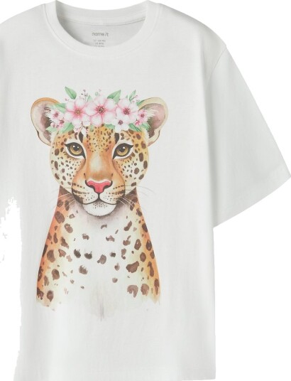 Name It T skjorte NkfVotea Bright White/Flower Leopard Name It 9 10 år 134 140 T skjorte Brun Hvit Oransje Rosa