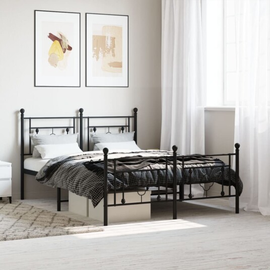 vidaXL Sengeramme i metall med hode- og fotgavl svart 135x190 cm 8721012248892
