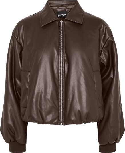Pieces Pclara Padded Coated Bomber Jacket Wb Bc Brown M