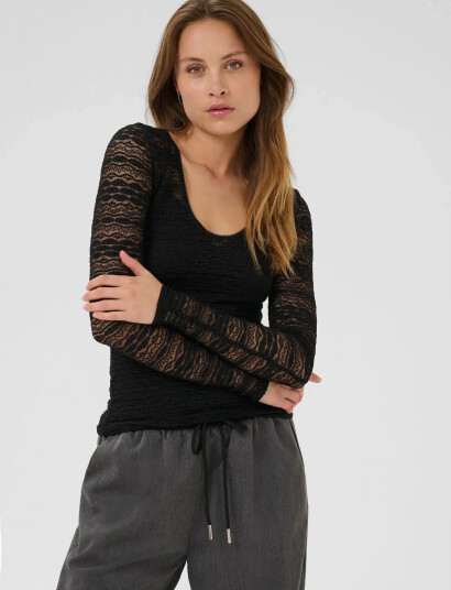 Kaffe Kalorinda Ls Lace T-Shirt - Black - XL Kaffe Kalorinda Ls Lace T-Shirt - Black - XL